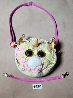 Ty Fantasia Flippable Sequin Unicorn Crossbody Bag Iridescent Pink and Gold